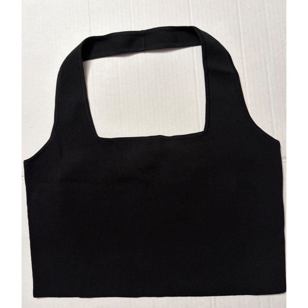 Greta Bandage Halter Top Black Square Neck Heavy Knit Crop Tank‎ M New bralette